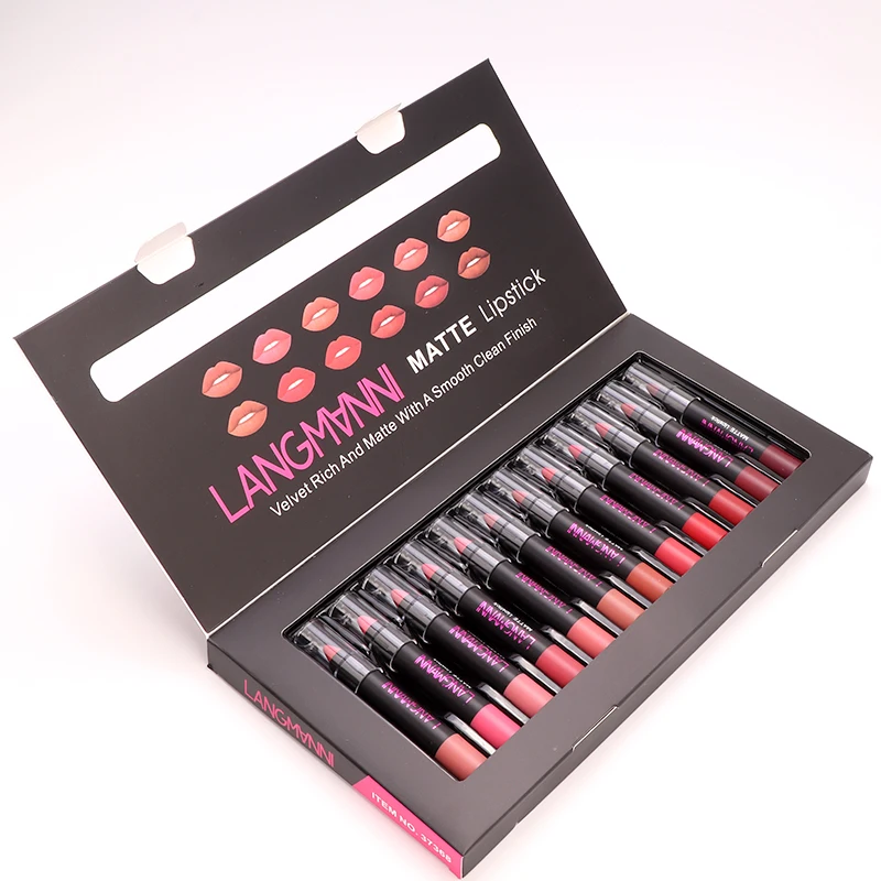 Ceny 12 sztuk wiele szminka zestawy matowy wodoodporny szminka odżywczy aksamitna szminka barwnik nago makijaż błyszczyk do ust
