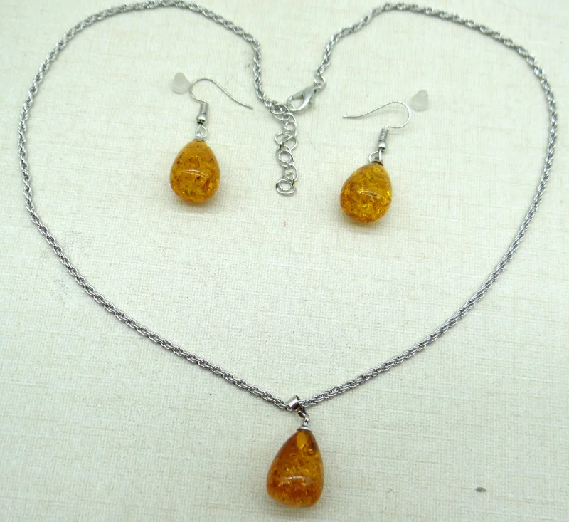 Pendant Necklace Natural Precious Modernist TEARDROP GOLDEN HONEY PRESSED AMBERS Jewelry making Water drop earring