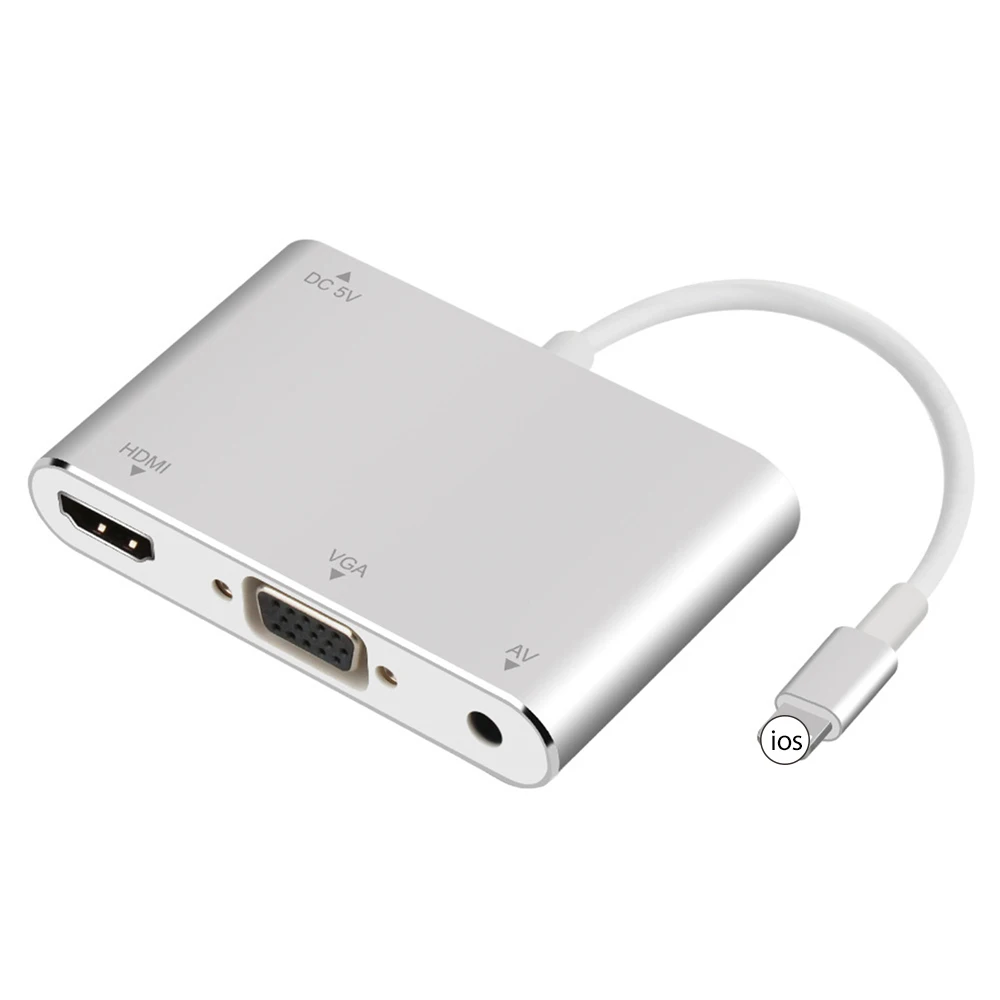 4 в 1 Plug and Play цифровой av-адаптер Lightning освещение к HDMI, VGA, AV Adapterfor iPhone X/8/8 Plus/7/7 Plus/6 Plus/6s/6s Plus/5/5S iPad