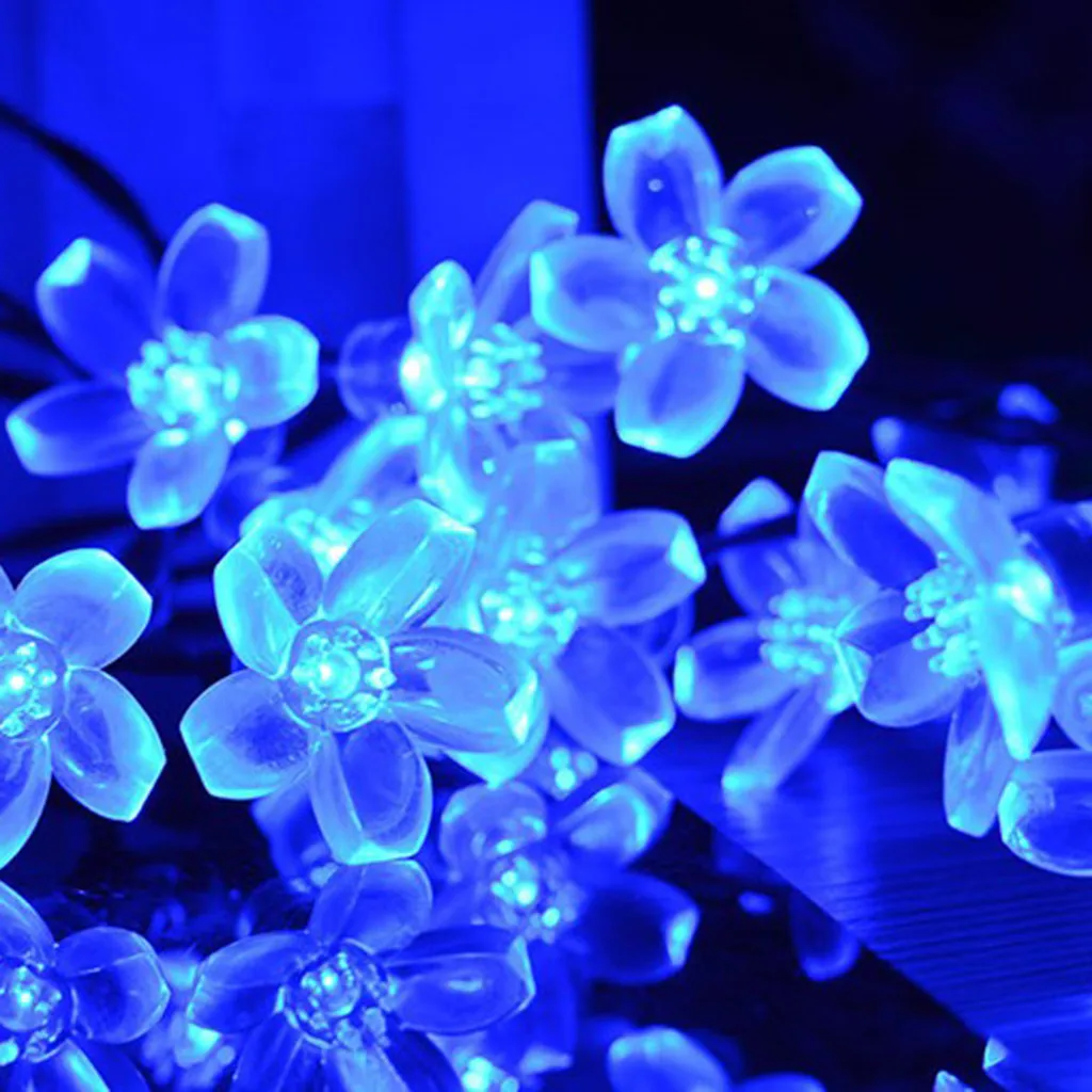50LED солнечные вишневые шары сказочные декоративные световые гирлянды на батарейках Свадебные Рождественские уличные патио гирлянды украшения P