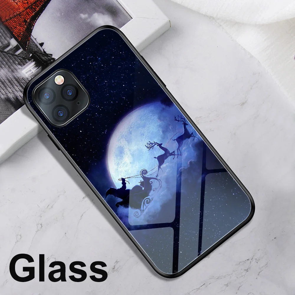 Чехлы для телефонов ciciber для iphone 11 Pro XS Max X, чехлы для iphone XR 7 8 6 6s Plus, чехол из закаленного стекла с изображением рождественского оленя - Цвет: WM06346