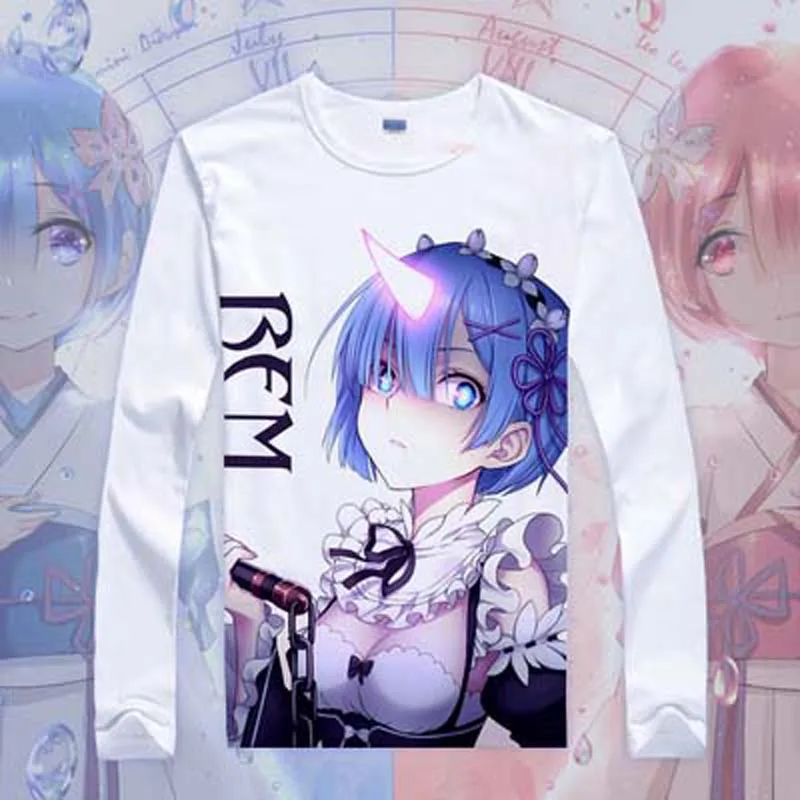 Re:Zero kara Hajimeru Isekai Seikatsu T-shirt Anime Emilia Rem Cosplay T Shirt Cartoon Student Tops Tees | Мужская одежда