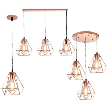 

Nordic Rose Gold Iron cage Led Pendant Lights loft creative E27 hanging Lamp For Living Room Kitchen Led Lustres Home Decor