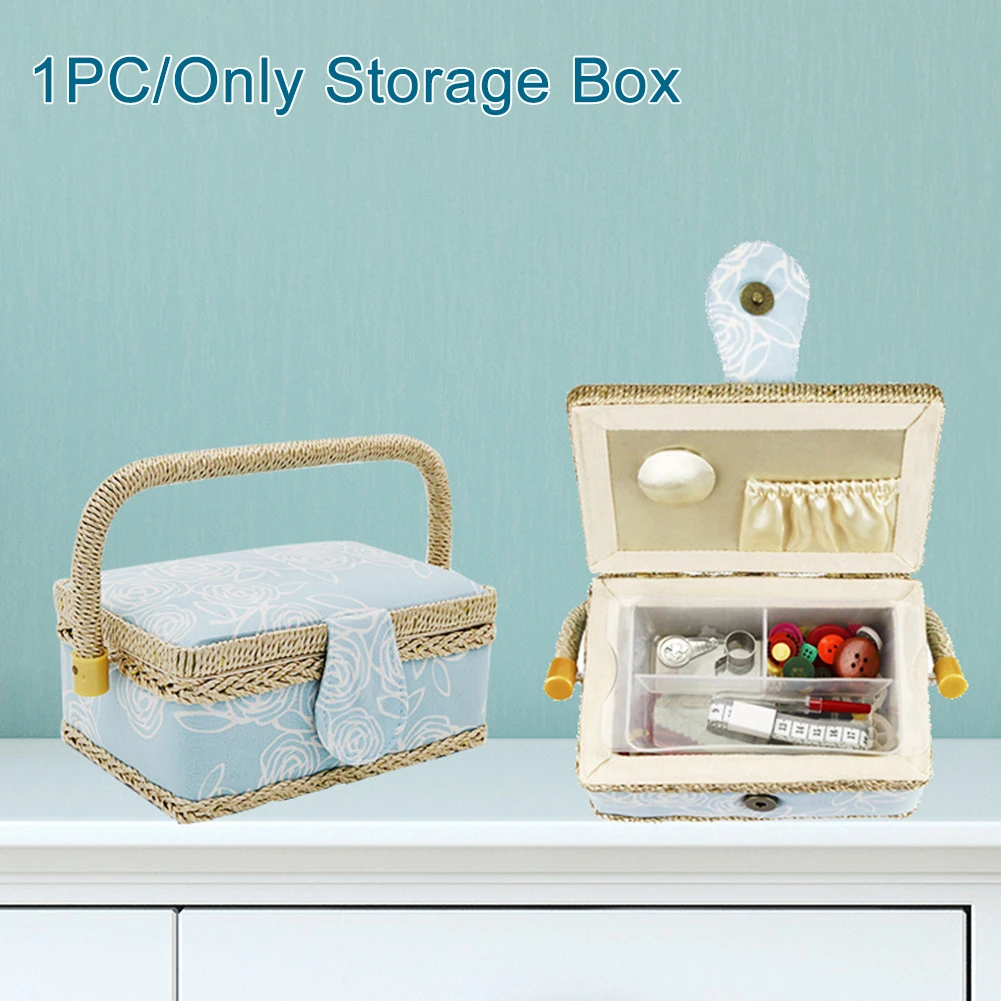 Sewing Box Sewing Accessories Floral Print Gift With Handle Container Home Fabric Craft Rectangle Storage Vintage Removable Tray Basket Handmade Orange