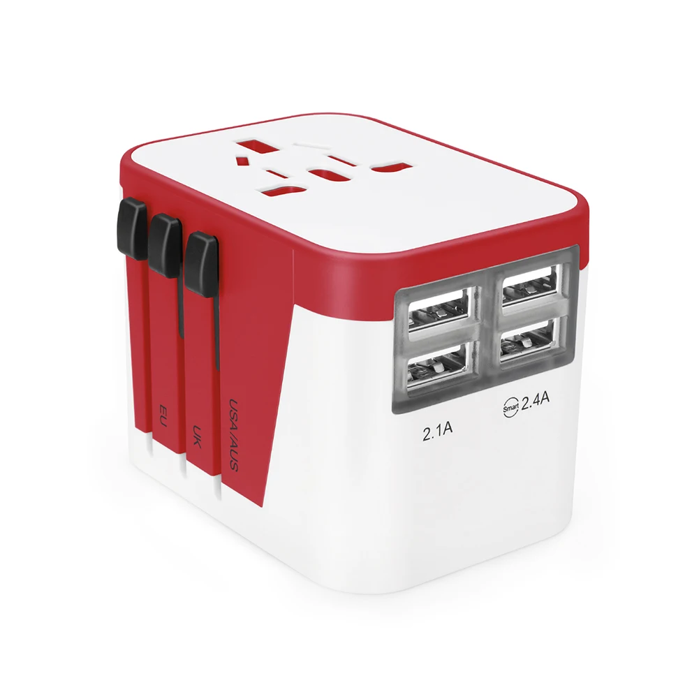 Универсальный мульти-штепсельный адаптер зарядное устройство 4usb конверсионная вилка за рубежом конверсионная розетка конвертер 999 - Цвет: red