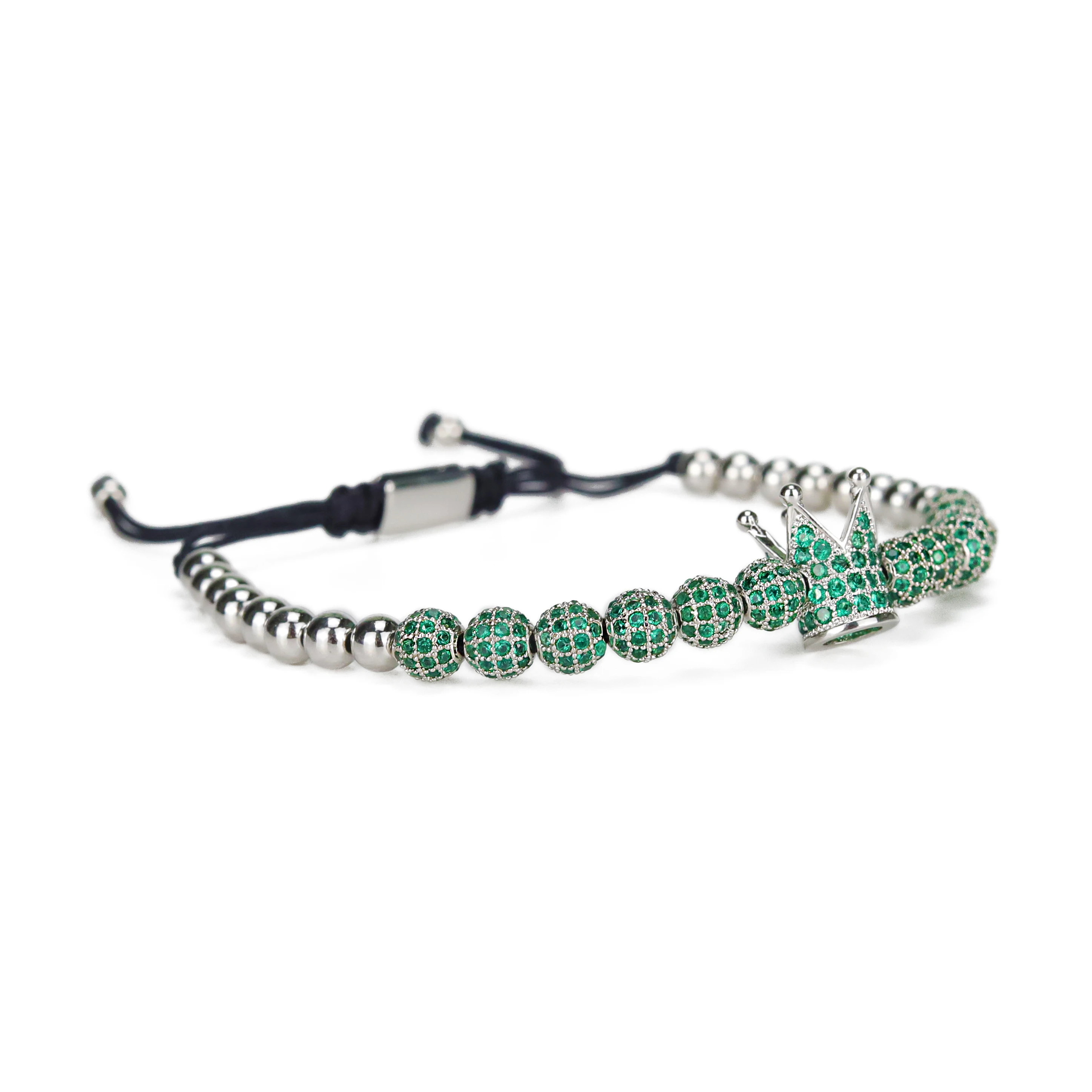 New Arrival Green CZ Ghost Series Luxury Men Bracelet King Crown Charms Beads Handmade Men's Bracelets & Bangles For Men Jewelry