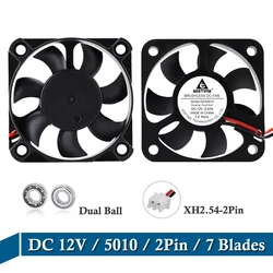 Mini ventilateur de refroidissement cc 12V, 2 broches, 50mm x 10mm, roulement à billes 5010 5cm, boîtier sans balais pour ordinateur, pièce d'imprimante 3D 