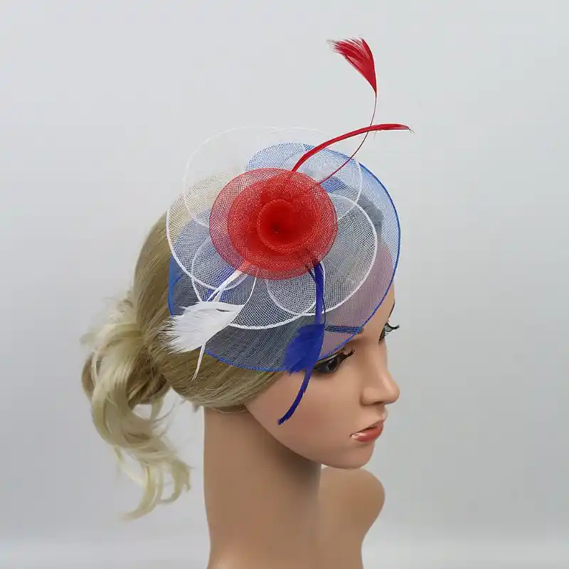 レディースアメリカアメリカ国旗色 Fascinators 帽子ネッティングビッグ羽カクテルティーパーティー競馬帽子ヘアクリップ レディースヘアアクセサリー Aliexpress