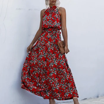 

Dot Print Women Dress Fashion Summer Sexy Party Long Dress Halter Floor-Length Bohemian Maxi Dress Women Vestidos 2020 CDR2074