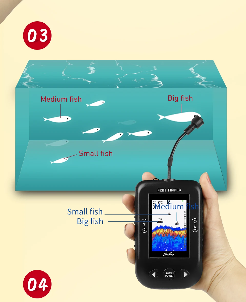 Erchang XF02C портативный рыболокатор эхолот с ЖК-дисплеем эхолот 9 м кабель 100 м глубина эхолот sondeur peche для рыбалки