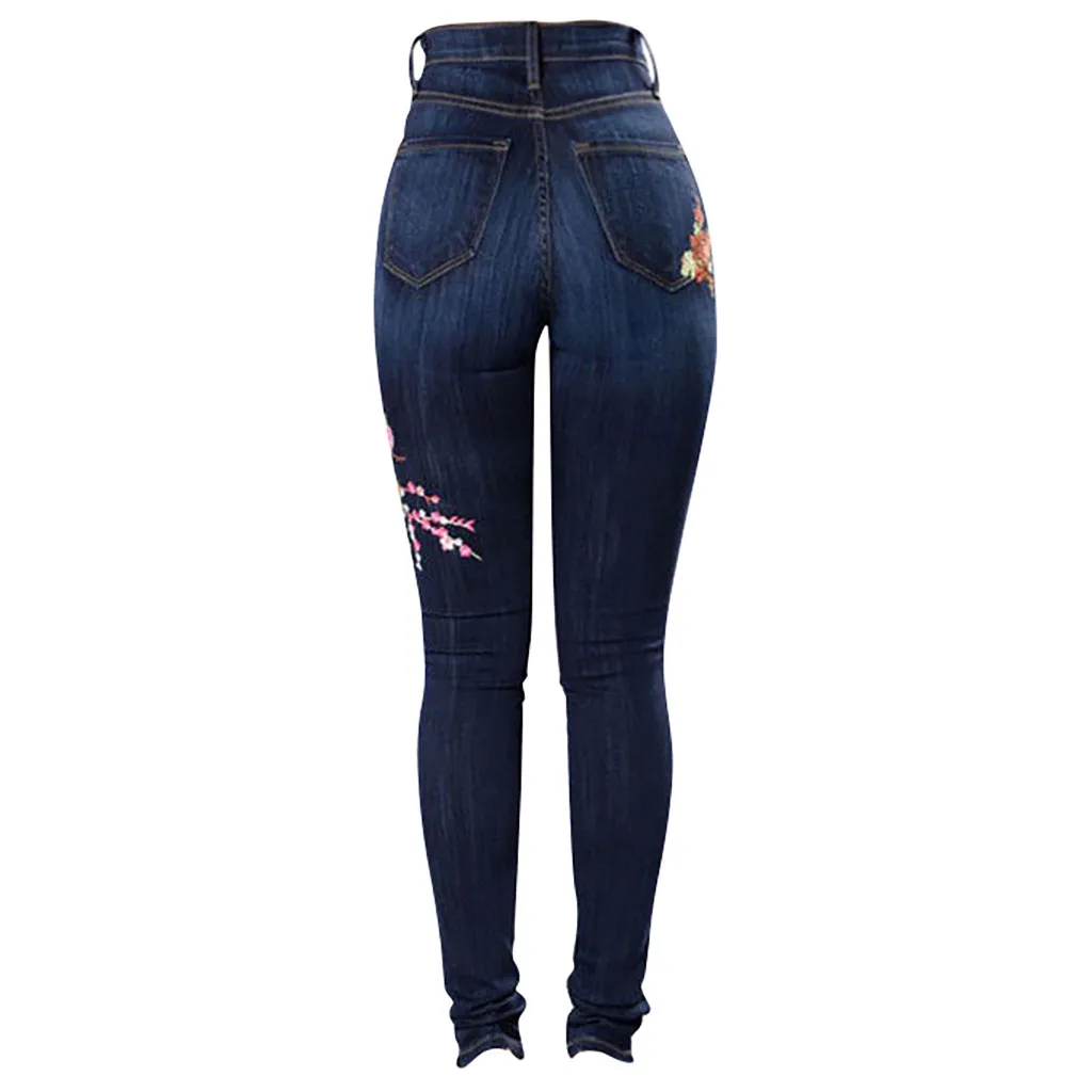 JAYCOSIN, женские Стрейчевые джинсы с высокой талией, обтягивающие джинсы с вышивкой, женские джинсовые брюки с цветочными дырками,, хит 9812