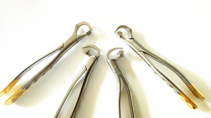 Pinça de Extração Dental-banhado a Ouro-série Dental-conjunto de 4 Padrão-alicate Peças 2 Dental Instrumento Básico