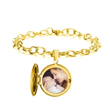 

Personalized Custom Photo Bracelet Lettering Name Date Logo Stainless Steel Bracelets Gold Bangle for Women Engrave Jewelry Gift