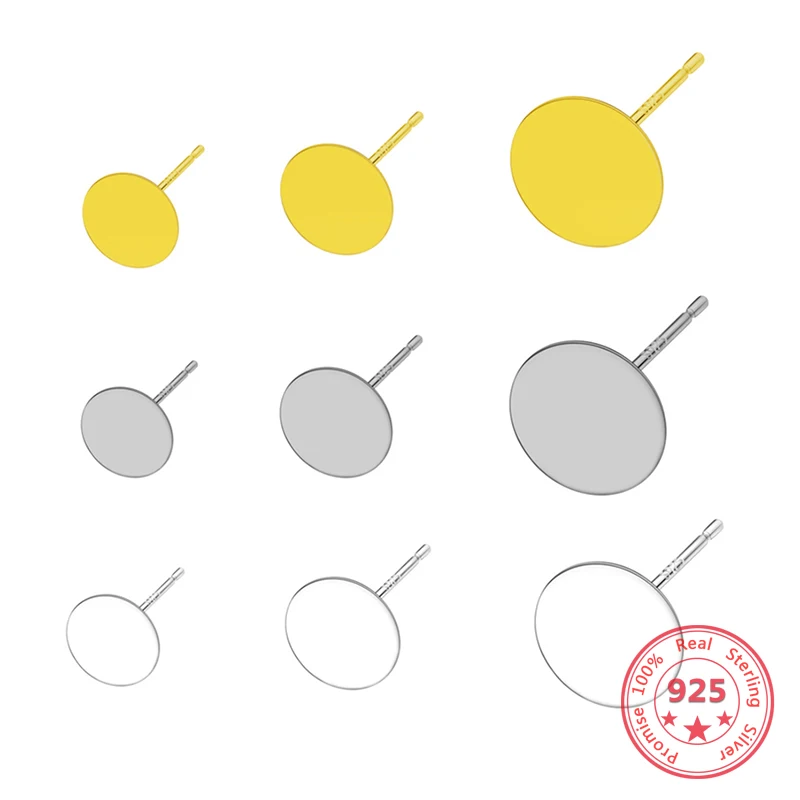 

6pcs 925 Sterling Silver Lightweight Stud earring Settings 3/4/5/6/8mm Blank Base Cabochon DIY Earrings Jewelry Accessories