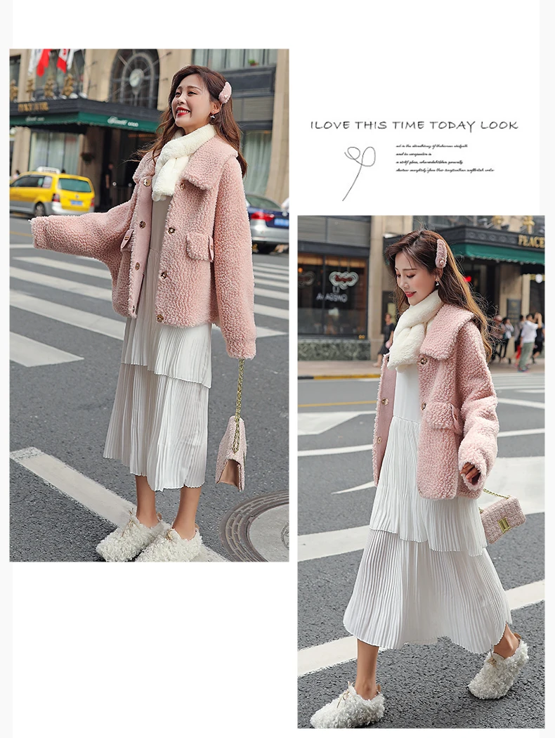 Пальто из овечьей шерсти Женское зимнее короткое пальто свободного кроя в Корейском стиле ke li rong меховое пальто стиль Популярная мода