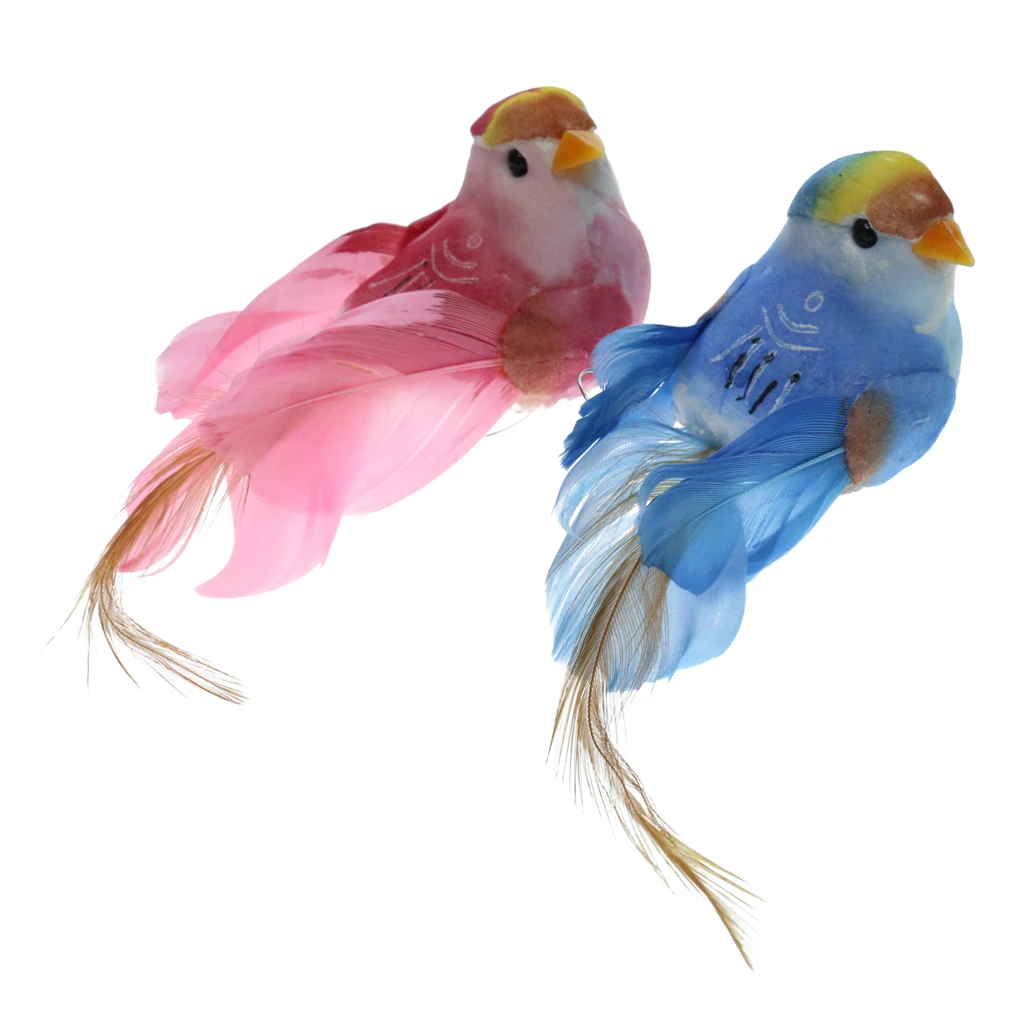 2x Vivid Animal Statues Little Bird Outdoor Garden Grassland Tree Standing Lawn Ornament Photography Props Home Decor Gifts