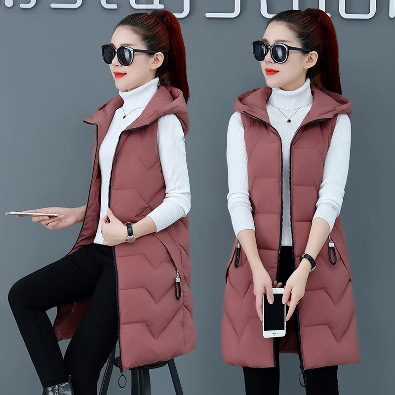 Korean Hooded Sleeveless Coat Plus Size 5XL Slim Warm Ladies Waistcoat Fashion New Autumn Winter Long Cotton Vest Women Jacket black parka Coats & Jackets