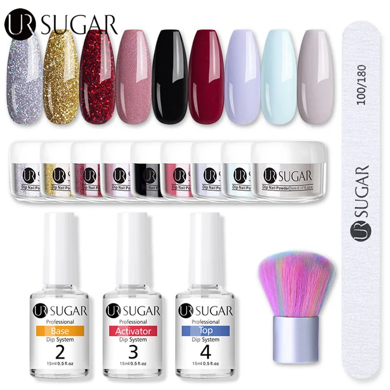 UR SUGAR 4/9 шт набор блестящих пудр для ногтей наращивания кристаллический порошок