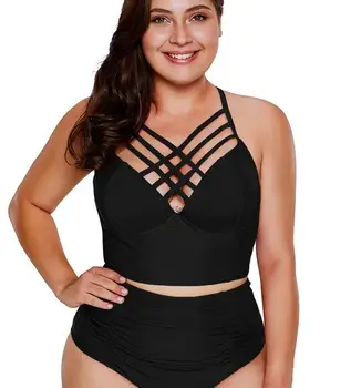 

Plus Size Swimsuit High Waist Swimwear Female Retro Push Up Bandage Bathing Suits Larger Size XL-5XL