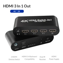 3 порта HDMI аудио экстрактор 4 к EDID 5.1CH Spdif R/L конвертер пульт дистанционного управления с адаптером питания и оптическим кабелем