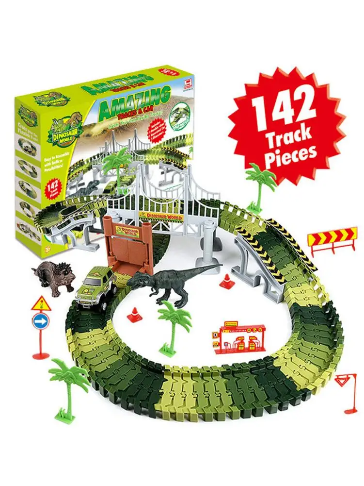 Dinosaur Toys World Car Track Toy Set With 142 Tracks And 12 Accessories Dinosaur Car Track 2