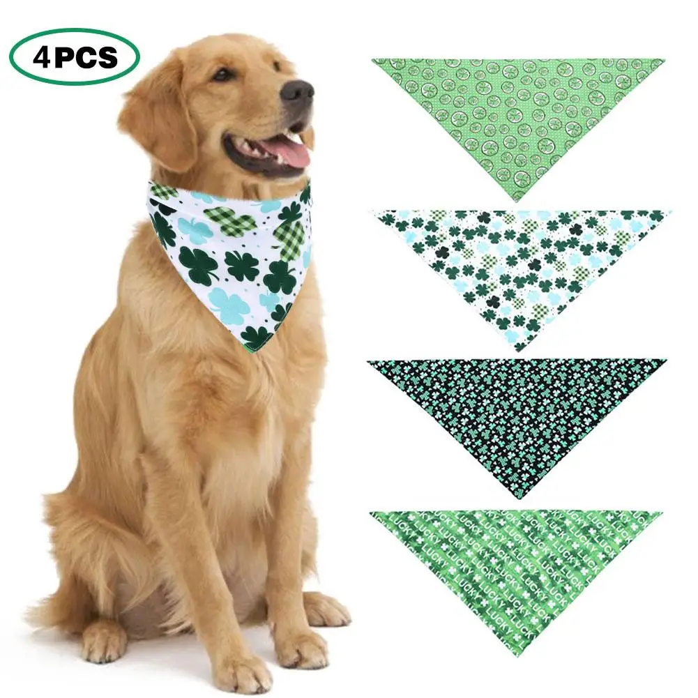 

4PCS Cat Dog Bandana Irish Festival St. Patrick's Day Dog Bandana Pet Triangle Bibs Accessories Cat Dog Lucky Green Bib