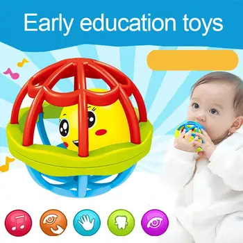 

Baby Flexible Glue hand ball Baby Teether Rattle Toy Intelligence Grasping Gums Hand Bell Funny Hollow Birthday Gift For Baby