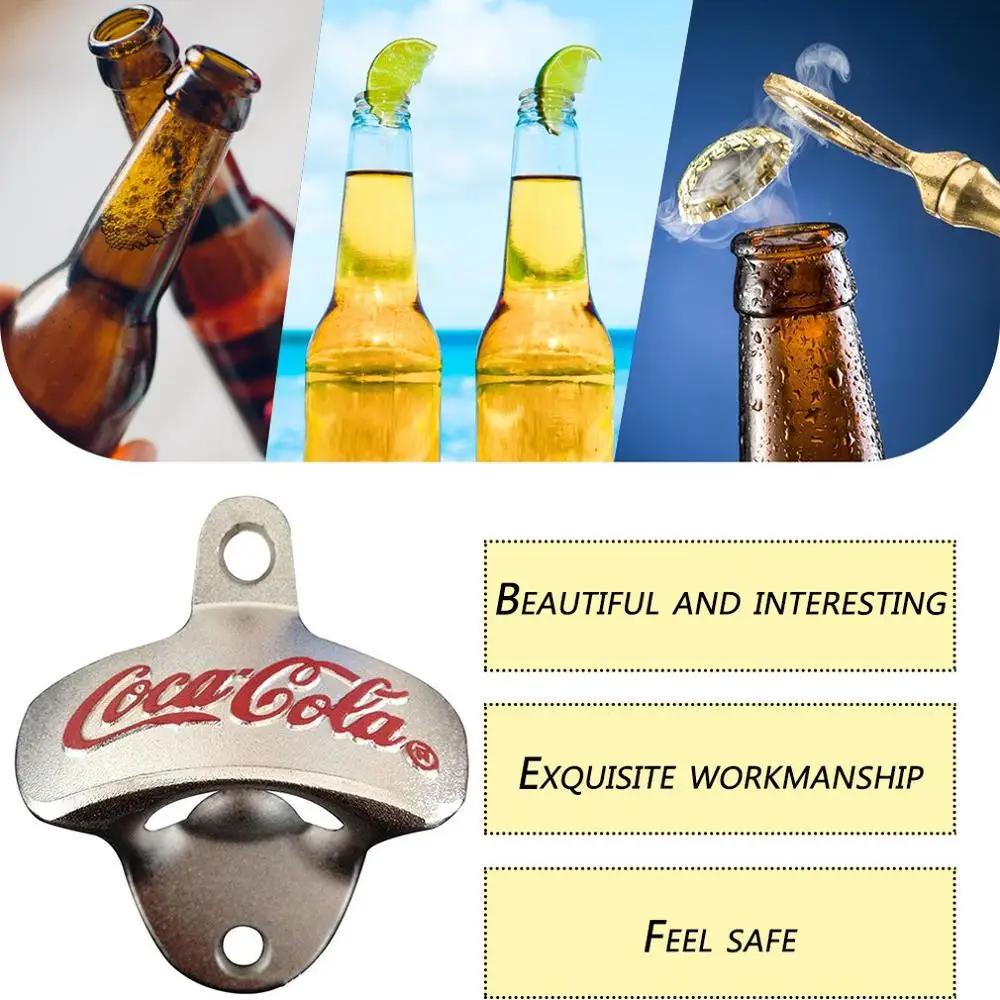 Bottle Opener Wall-mounted Beer Bottle Opener Home Kitchen Tool Fashion Appearance Drinking Accessories Kitchen Cafe Bars Party Supplies