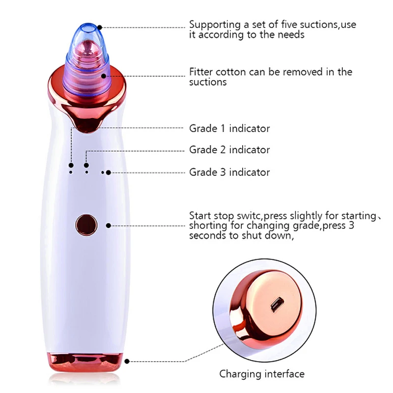Электрический вакуумный пылесос для удаления угрей лица, очиститель пор, вакуумная всасывающая акне, Удаление прыщей, экстрактор, инструмент для ухода за кожей