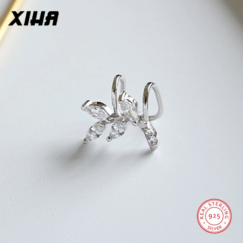 Корейские серьги-клипсы в форме листа, циркония, без пирсинга, женские серьги-манжеты для девушек, серебряные 925, серьги-манжеты, Zilver, серьги-клипсы