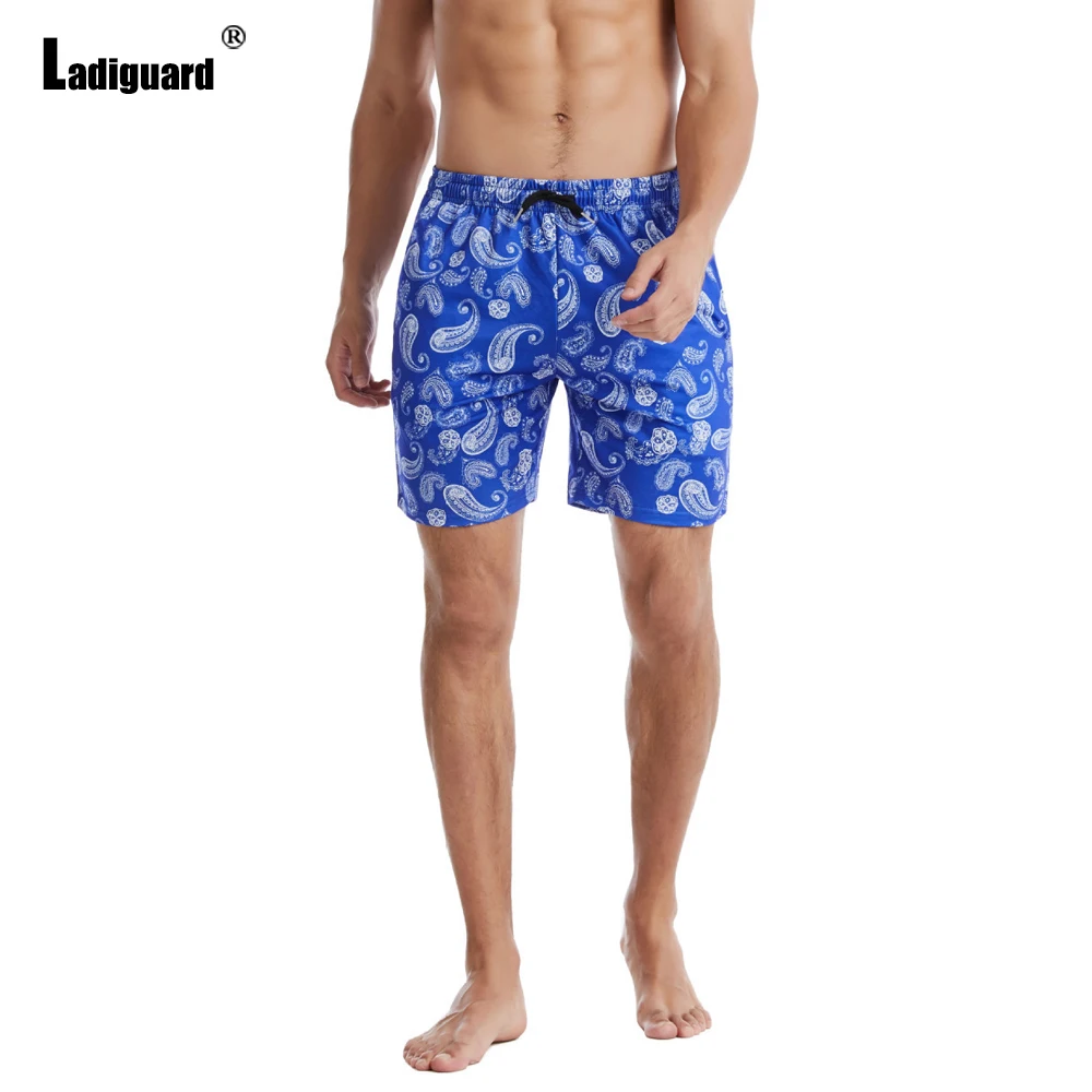 Ladiguard Plus size Men Leisure Pea Print Shorts Summer Fashion Pockets Design Shorts Male Casual Drawstring Beach Short Pants smart casual shorts