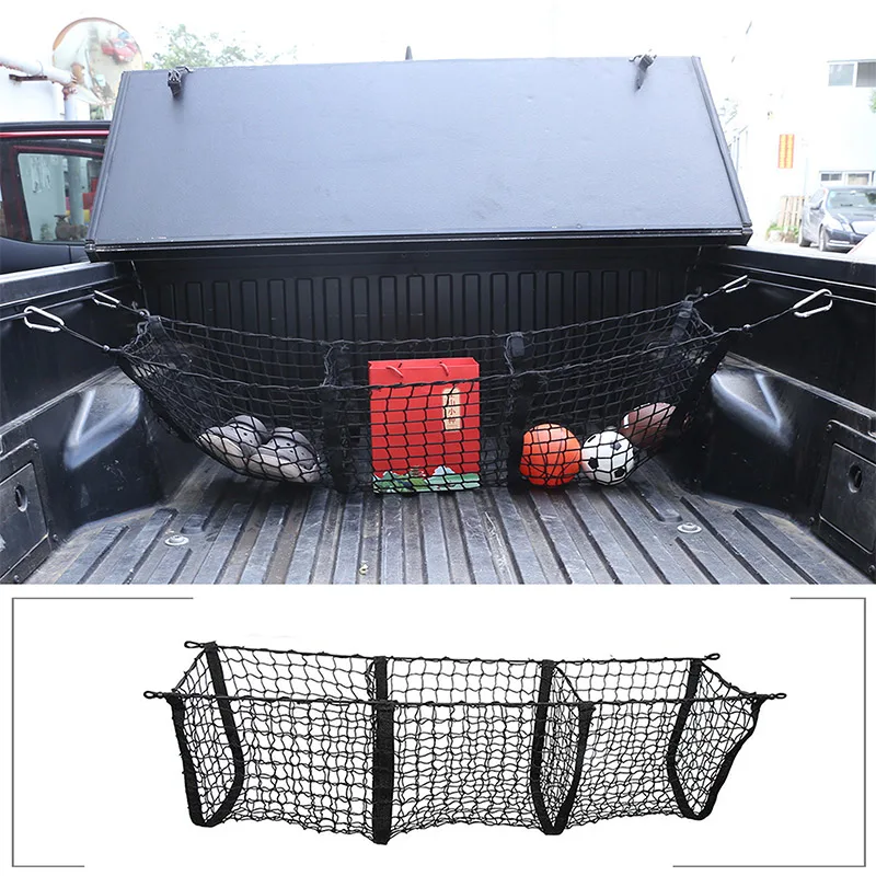 

Для Toyota Tacoma 2005-2020, черный багажник автомобиля, трехкарманная сетка для хранения, сетка для багажника, сетка для хранения груза, внешние аксессуары