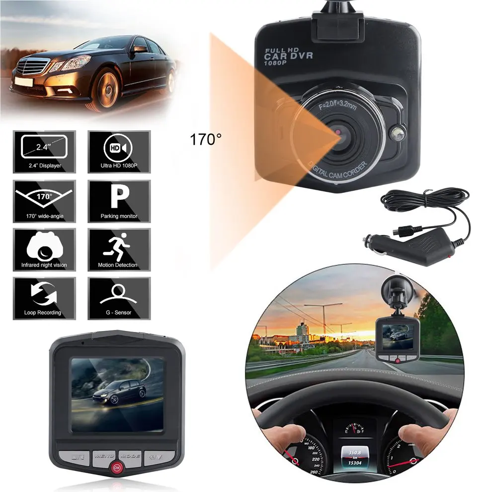 2,4 дюймов Full HD объектив 1080P автомобильная видеокамера DVR Автомобильная камера видео рекордер Dash Cam g-сенсор