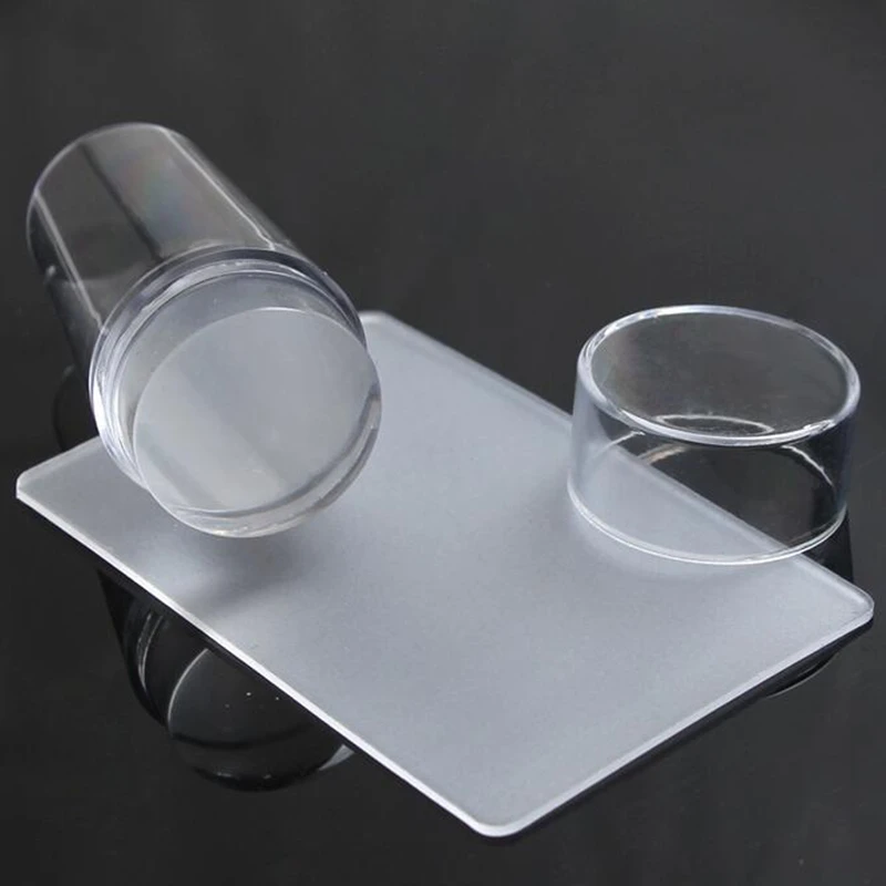 Штамп-инструмент для дизайна ногтей тиснение силикона с крышкой скребок полировка, ногти печать пластины шаблон пластиковый набор инструментов для маникюра
