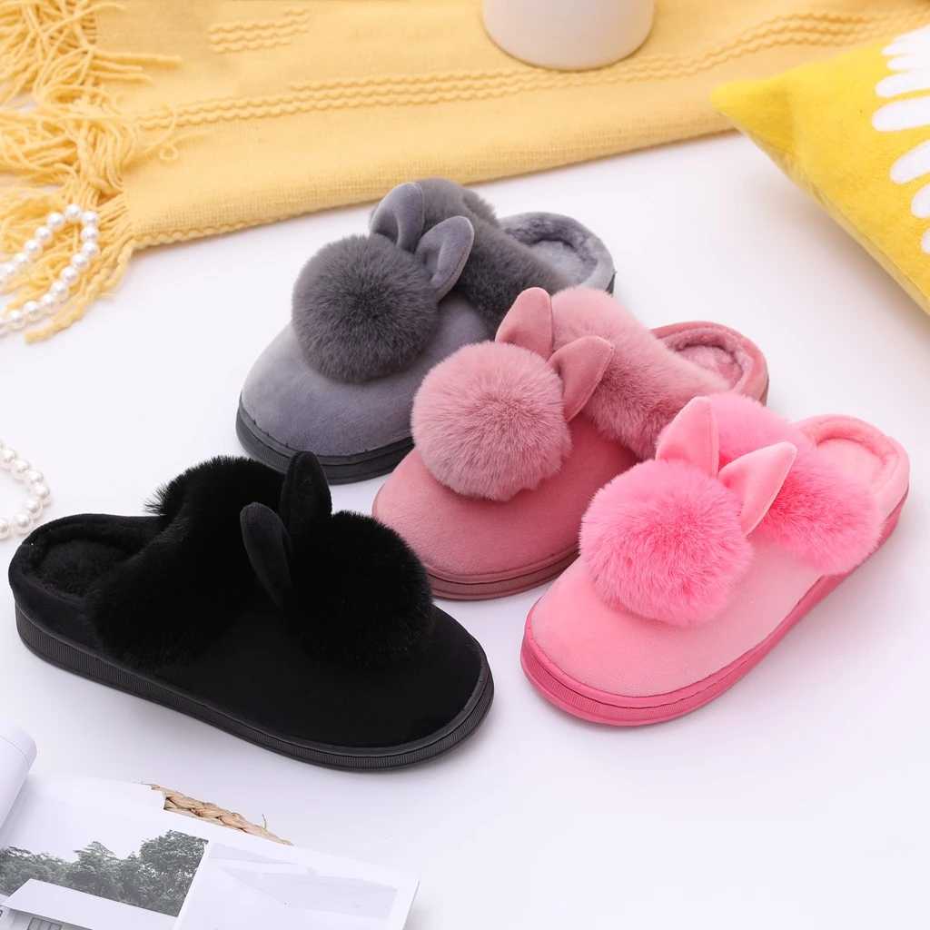 SAGACE Women House Slippers Plush Winter Warm Shoes Home Furry Rabbit Ears Indoor Slippers Soft Comfort Footwear Shoe 1128