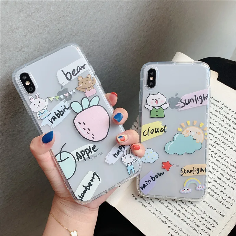 

Cartoon silicone soft for case iPhone 11 11pro max cover iphone xr xs max 6 6s 8 7 plus animals fruit shockproof Korea cute case