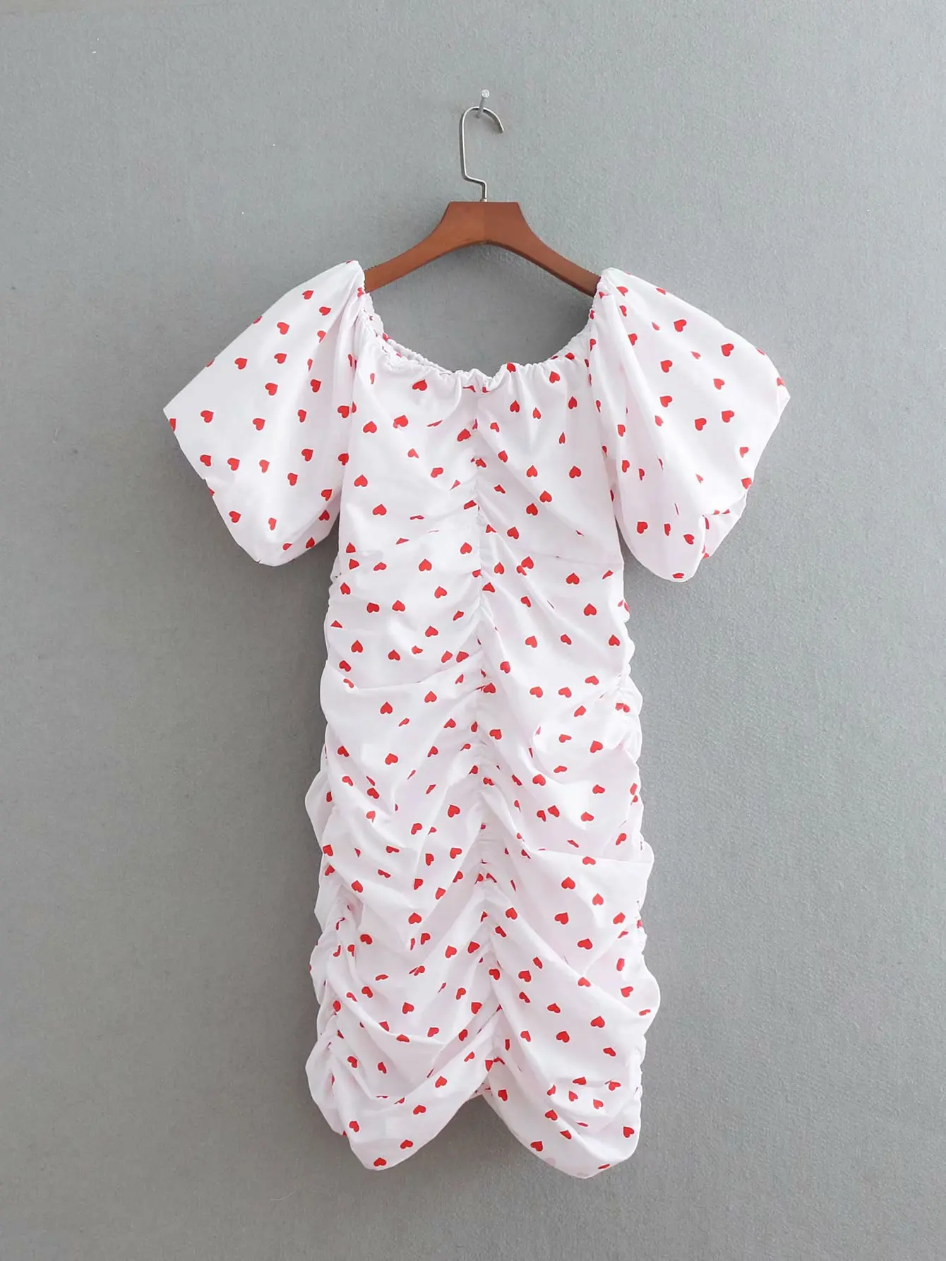 

Western Style Summer New Style WOMEN'S Dress Versitile Fashion Heart Printed Puff Sleeve Horizontal Neck Slim Dress