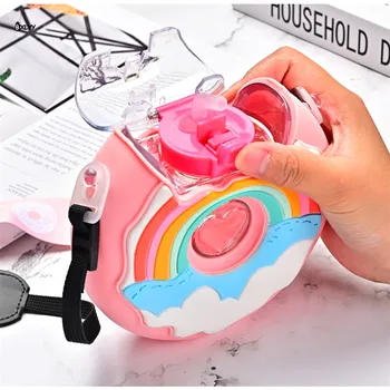 

NEW Creative Silicone Donut Water Bottle Kitchen Accessories Children Water Bottle Portable Leak-proof Straw Cup (with Strap).8z
