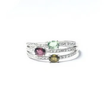

Per jewelry Natural real colorful tourmaline luxury style ring Free shipping 0.25ct*3pcs gemstone 925 sterling silver Q2041627