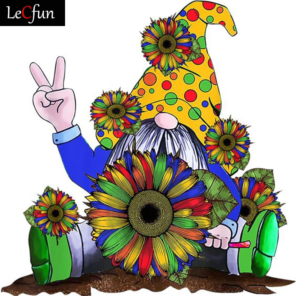 Lecfun Colorful Flower Gnome Diamond Painting Art Kits 5d Full Round