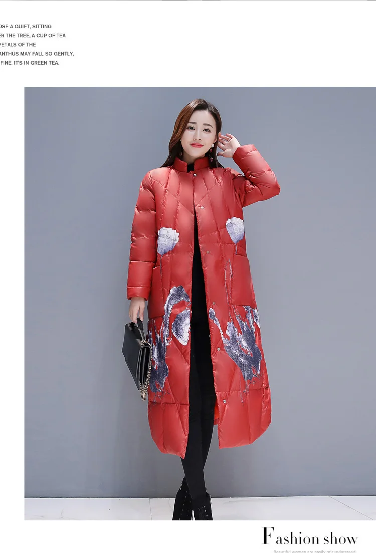 Зимний теплый шарф, пальто для женщин, китайский стиль, рисунок тушью, длинное пальто, утолщенная, свободная верхняя одежда, куртка, парки, уличное пальто