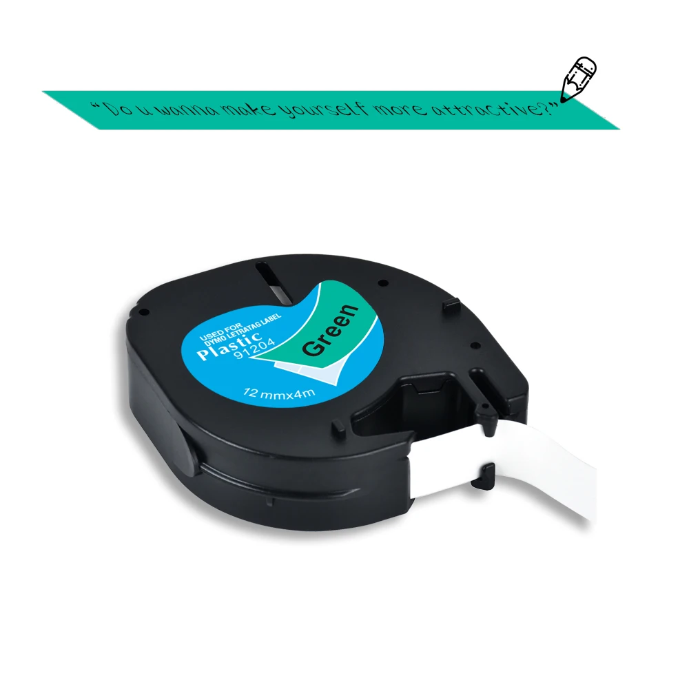 Yance LT91204 91204 91334 LT 라벨 메이커 테이프 12mm 검정색 호환 DYMO LetraTag 테이프 dymo 라벨 프린터 LT-100H 용