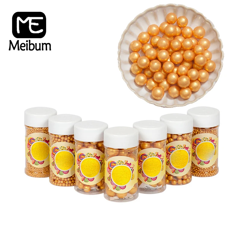 Meibum Golden Edible Pearls Sugar Cupcake Dessert Toppings Bead Candy Ball Wedding Birthday Sprinkles Multicolor Cake Decorate |