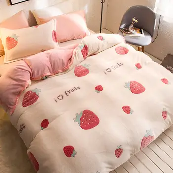 

Flannel quilt cover warm printing cartoon home bedding