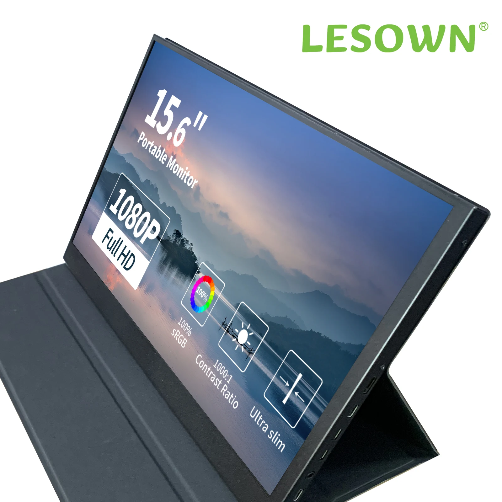 

Portable Monitor 15.6 Inch Full HD 1080P USB C LCD Screen HDMI Display with Smart Case, for Laptop Mac PC Phone Xbox PS4 Switch