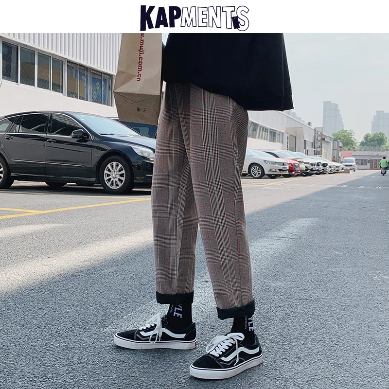 Casual Pants Men Streetwear Plaid Joggers Casual Straight Harem Korean Hip Hop Track Plus Size casual pants sports pants casual sports pants