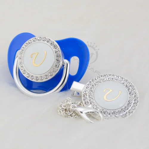 MIYOCAR имя инициалы буквы U элегантная Серебряная коллекция bling соска и пустышка зажим BPA бесплатно пустышка bling SGS пройти LU-1 - Цвет: LU-6-1   6-18M