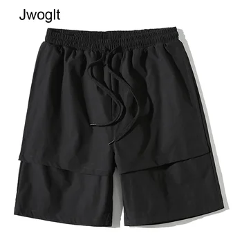 

Drop Shipping Summer Solid Colors Casual Shorts Men Patchwork Fake Two Pieces Track Short Joggers 4XL 5XL