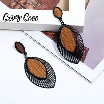 Cring Coco Women's Jewelry Accessories Pattern Wood Earrings Boho Geometric Brown Wooden Drop Earring for Women 2022 Fashion Mom