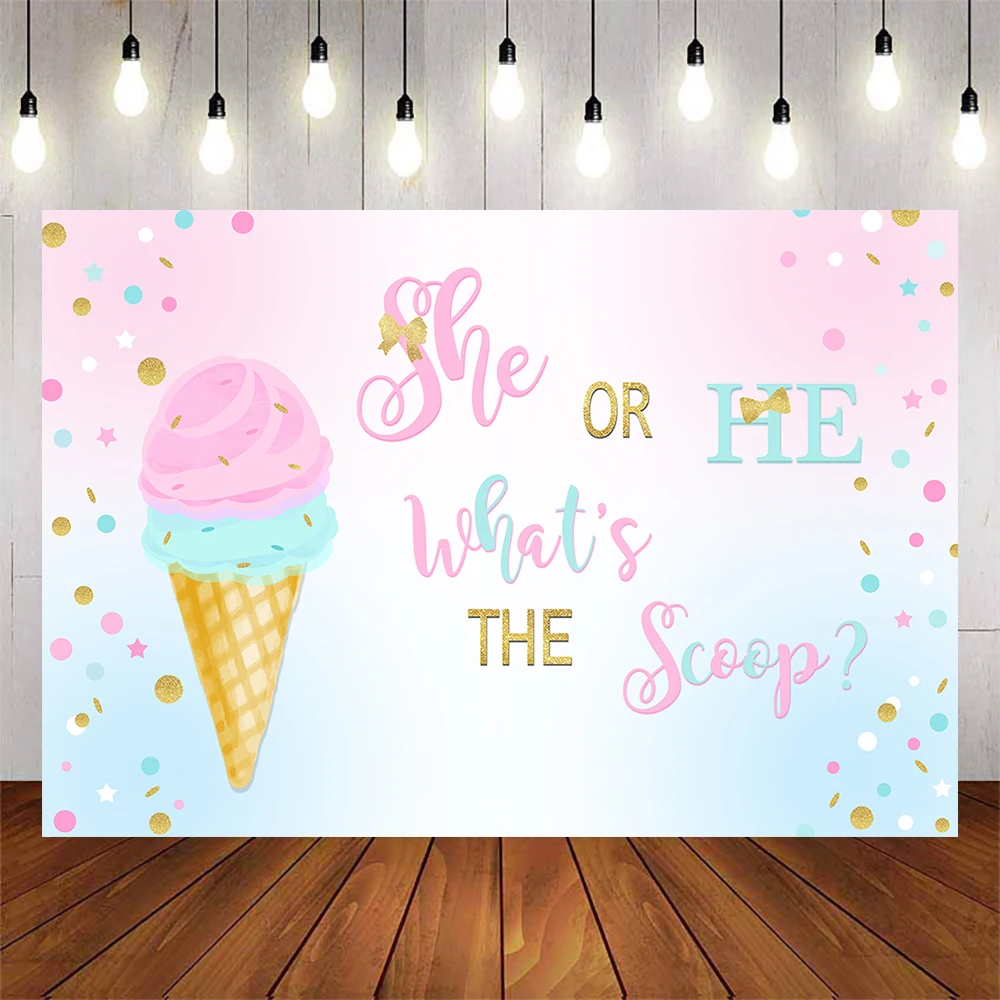 

Ice Cream Gender Reveal Photography Background Vinyl He or She Ice Cream Party Banner Backdrops fot Photoshoot Photocall